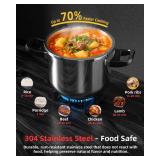 8 Qt Pressure Cooker Stainless Steel, Pressure Cooker with One-Hand Locking, Dual Locking Safety System, 3-In-1Compatible with Gas & Induction, Fast Cooking for Large Meals