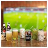 NETANY 8pcs Set Drinking Glasses with Glass Straw - 16oz Glass Cups, Beer Glasses, Iced Coffee Glasses, Cute Tumbler Cup, Ideal for Whiskey, Soda, Tea, Water, Gift - 2 Cleaning Brushes