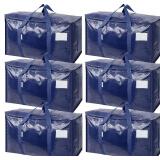 TICONN 6 Pack Extra Large Moving Bags Heavy Duty with Zippers & Carrying Handles, Durable Storage Bags Moving Boxes for Closet Organizers and Storage (6 Pack, Navy)