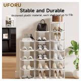 UFORU Vertical Shoe Rack, 9-Tier Plastic Stackable Storage Shelf for Small Closets and Narrow Spaces, Compact Free Standing Shoe Racks for Entryway Bedroom Dormitory