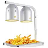 Heat Lamp for Food, with Two 250W Bulbs for Fast and Even Heating, Food Heat Lamp with Adjustable Height Stand, Commercial Food Warmer Lamp for Home, Fast Food Restaurant, Buffet, Bakery Silver