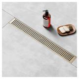 Linear Shower Drain 18 Inch Gold, Brushed AISI 304 Stainless Steel Shower Drain with Square Hole Panel, for Bathroom, Kitchen, Garage & More