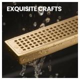 Linear Shower Drain 18 Inch Gold, Brushed AISI 304 Stainless Steel Shower Drain with Square Hole Panel, for Bathroom, Kitchen, Garage & More