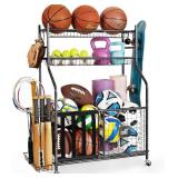Mythinglogic Garage Sports Equipment Organizer, Baseball Storage Large Capacity, Sports Organizer for Garage with Hooks and Baskets, Ball Storage Rack for Football, Soccer Ball, Bat, Toys