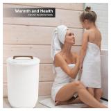 SAMEAT Heated Towel Warmers for Bathroom - Large Towel Warmer Bucket, Wood Handle, Auto Shut Off, Fits Up to Two 40"X70" Oversized Towels, White