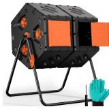 Compost Tumbler Outdoor 45 Gallon/170L, Dual Chamber Large Compost Bin for Garden, Backyard, and Yard, Large Opening & Elevated Base 360 Rotating Tumbling Composter for Gardeners