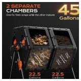 Compost Tumbler Outdoor 45 Gallon/170L, Dual Chamber Large Compost Bin for Garden, Backyard, and Yard, Large Opening & Elevated Base 360 Rotating Tumbling Composter for Gardeners