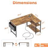 Mericonia Small L Shaped Computer Desk with Power Outlets, Reversible Gaming Desk with Storage Shelves, Corner Gamer Desk Table, Study Writing Table