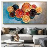 $170 Wall Art Floral Wall Decor Modern Colorful Abstract Artwork Red and Blue Canvas Painting for Bedroom Living Room Dining Room Home Office Decor 30"x60" with Framed