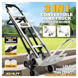 $245 3 in 1 Industrial Convertible Hand Truck Dolly Cart, 1000 LBS Heavy Duty Stair Climbing Dolly, Aluminum Collapsible Stair Dolly Utility Trolley Platform with Wheels for Transport, Moving, Furnitu