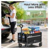 Blomoba Collapsible Wagon Cart, Flexible Handle, Portable Collapsible Wagon with All-Terrain Wheels 360  Rotation, 220LBS Heavy Duty Utility Cart for Garden Camping Grocery Sports Shopping Beach