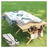 $170 Portable Folding Table,4Ft Bamboo Outdoor Camping Table,Low Picnic Table for Sitting on the Floor,Beach Foldable Table with Carry Bag and Tablecloth,Boho Table for Camping,BBQ,Party