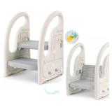 Onasti Toddler Step Stool for Bathroom Sink, Adjustable 2 Step Stop for Kids with Handles, Toilet Stool Potty Training, Plastic Ladder Toddler Helper Stool for Bedroom Kitchen Counter Grey White