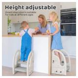 Onasti Toddler Step Stool for Bathroom Sink, Adjustable 2 Step Stop for Kids with Handles, Toilet Stool Potty Training, Plastic Ladder Toddler Helper Stool for Bedroom Kitchen Counter Grey White