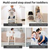 Onasti Toddler Step Stool for Bathroom Sink, Adjustable 2 Step Stop for Kids with Handles, Toilet Stool Potty Training, Plastic Ladder Toddler Helper Stool for Bedroom Kitchen Counter Grey White