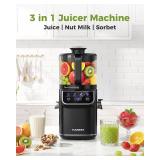 $129 TUUMIIST 3-in-1 Cold Press Juicer Machine, Smart Touch Masticating Juicers for Whole Fruit & Vegetable, 6.5" Wide Chute Slow Juicer for Nut Milk & Sorbet, High Yield, 100oz Large Capacity, Easy C