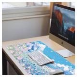 Extended Large Gaming Mouse Pads Mat 35.4"x15.7"x0.12"(3mm Thick), Oversized Office Desk Mat with Stitched Edges Blue