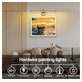 Hard-Wired Picture Lights 23.62 Inch Dimmable LED Wall Art Lighting Modern Brass Gallery Light Poster Lights Adjustable Swing Arm Picture Frame Light For Display Art Work,14W,2700K, Warm White