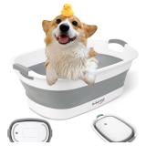 Collapsible Dog Bath Tub for Small Dogs & Cats, Portable Puppy Bath Tub with Water Drain Plug, Space Saving Foldable Pet Bathtub for Indoor & Outdoor Use, Grey