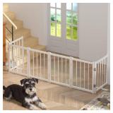 Snuowu 16" Freestanding Short Dog Gate for Small Dogs   Foldable & Retractable, Expands Up to 72" Wide, 6-Panel Pet Barrier for Doorways, Stairs & Hallways (White)
