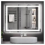 Koonmi 24x36 LED Bathroom Mirror, Backlit + Front Lit, LED Bathroom Mirror with Lights for Wall, 3 Colors, Anti-Fog, Dimmable Brightness, Memory Function, Tempered Glass