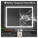 Koonmi 24x36 LED Bathroom Mirror, Backlit + Front Lit, LED Bathroom Mirror with Lights for Wall, 3 Colors, Anti-Fog, Dimmable Brightness, Memory Function, Tempered Glass