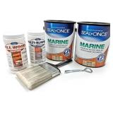 Seal-Once Marine Clear Wood Sealer Kit: 2 Gallons of Clear Wood Sealer, 1lb Multi-Surface Cleaner Concentrate, 1lb Brightener, Paint Brush, Lid Opener- Eco-Friendly Protection and Restoration