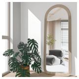 Full Length Mirror 56"x20" Arch Floor Mirror with Stand Arched Full Body Mirror Standing Hanging or Leaning Against Wall for Bedroom Flannel Wrapped Wooden Frame Milk Tea