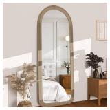 Full Length Mirror 56"x20" Arch Floor Mirror with Stand Arched Full Body Mirror Standing Hanging or Leaning Against Wall for Bedroom Flannel Wrapped Wooden Frame Milk Tea