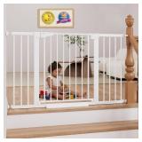 Cumbor 29.7 51.5" Extra Wide Baby Gate for Stairs, Pressure-Mounted Dog Gates for Doorways & Hallways, Auto-Close Walk-Through, No-Trip Design, Child Proof Safety, Dog/Pet Gate for Indoor Use, White