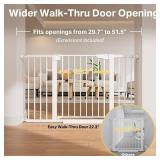 Cumbor 29.7 51.5" Extra Wide Baby Gate for Stairs, Pressure-Mounted Dog Gates for Doorways & Hallways, Auto-Close Walk-Through, No-Trip Design, Child Proof Safety, Dog/Pet Gate for Indoor Use, White