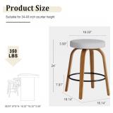 Swivel Bar Stools Set of 2, 24 Inch Counter Height Backless Bar Stools with Fabric Upholstered Seat, Curved Wood Legs and Footrest for Kitchen Island, Dining Room, Gray