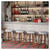 Swivel Bar Stools Set of 2, 24 Inch Counter Height Backless Bar Stools with Fabric Upholstered Seat, Curved Wood Legs and Footrest for Kitchen Island, Dining Room, Gray