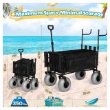 $180 Fishing Cart Beach Wagon for Sand, 9" All-Terrain Wheels, Heavy Duty Foldable Beach Cart,Collapsible Wagon with Rod Holders & Side Pockets, Large Capacity Cargo for Fishing, Camping, Outdoor