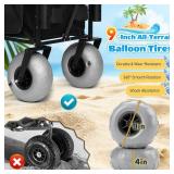 $180 Fishing Cart Beach Wagon for Sand, 9" All-Terrain Wheels, Heavy Duty Foldable Beach Cart,Collapsible Wagon with Rod Holders & Side Pockets, Large Capacity Cargo for Fishing, Camping, Outdoor