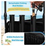 $180 Fishing Cart Beach Wagon for Sand, 9" All-Terrain Wheels, Heavy Duty Foldable Beach Cart,Collapsible Wagon with Rod Holders & Side Pockets, Large Capacity Cargo for Fishing, Camping, Outdoor