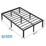 NEW JETO Metal Bed Frame,Queen Size Bed Frame with Storage Space,Heavy Duty Sturdy Mattress Foundation,Easy Assembly,No Box Spring Needed, Black,16 Inch,Queen