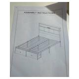 $155 Rolanstar Bed Frame Full Size with Drawers and Charging Station, Upholstered Platform Bed with Storage Headboard and LED Light, Heavy Duty Metal Frame Support, No Box Spring Needed, Noise Free, G