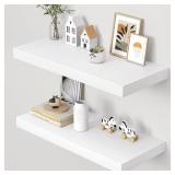 Dreamland 32" Floating Shelves for Wall, 12" Deep Thicker White Floating Shelves, Wall-Mounted Shelves for Bedroom, Living Room, Kitchen, Bathroom - Set of 2