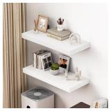 Dreamland 32" Floating Shelves for Wall, 12" Deep Thicker White Floating Shelves, Wall-Mounted Shelves for Bedroom, Living Room, Kitchen, Bathroom - Set of 2
