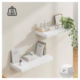 Dreamland 32" Floating Shelves for Wall, 12" Deep Thicker White Floating Shelves, Wall-Mounted Shelves for Bedroom, Living Room, Kitchen, Bathroom - Set of 2