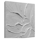 zoinart Hand Painted White Canvas Wall Art, 20x20 Inches Abstract Thick Textured Painting, Plaster Wall Art