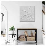 zoinart Hand Painted White Canvas Wall Art, 20x20 Inches Abstract Thick Textured Painting, Plaster Wall Art