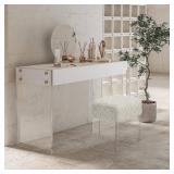 Vanity Stool Chair and Pouf Ottoman-Modern Multifunctional Vanity Stool and Foot Rest with Wool and Acrylic Leg for Makeup Room, Living Room, Bedroom
