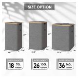 BALEINE Laundry Hamper with Lid, Tall Laundry Baskets with Bamboo Pull Handles, Large Laundry Bin with Internal Support (36 Gal/140L, Grey)