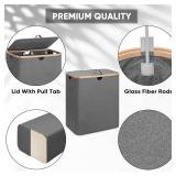 BALEINE Laundry Hamper with Lid, Tall Laundry Baskets with Bamboo Pull Handles, Large Laundry Bin with Internal Support (36 Gal/140L, Grey)