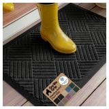 GORILLA GRIP 100% Waterproof All-Season WeatherMAX Doormat US Designed Natural Rubber, Stain and Fade Resistant, Low Profile Indoor Outdoor Door Mats, Easy Clean Patio Mat, 23x35, Black Diamond
