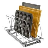 Lynk Professional Slide Out Cutting Board, Bakeware, and Tray Organizer - Pull Out Kitchen Cabinet Rack - 10" wide x 21" deep - Chrome