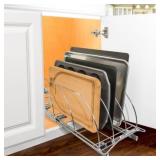Lynk Professional Slide Out Cutting Board, Bakeware, and Tray Organizer - Pull Out Kitchen Cabinet Rack - 10" wide x 21" deep - Chrome