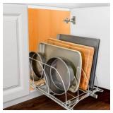 Lynk Professional Slide Out Cutting Board, Bakeware, and Tray Organizer - Pull Out Kitchen Cabinet Rack - 10" wide x 21" deep - Chrome